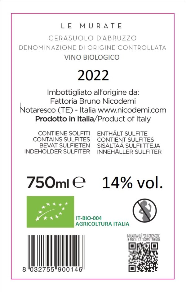 Le Murate Cerasuolo D Abruzzo Doc Biologico Fattoria Nicodemi